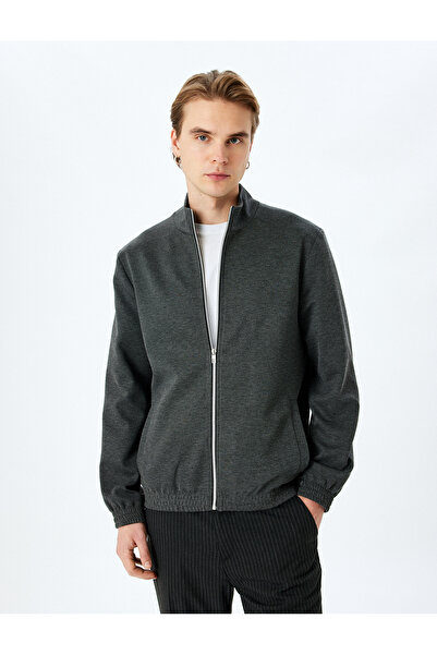 Koton Μπουφάν με φερμουάρ από βισκόζη με λεπτομέρεια από ύφασμα πικέ με όρθιο γιακά