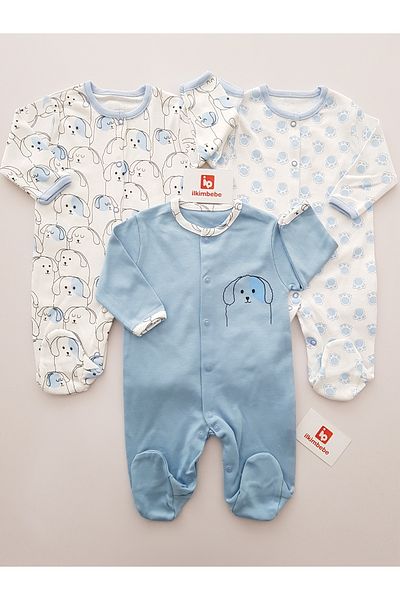 ilkimbebe Dog Pattern 3-Piece Baby Rompers, 100% Cotton,