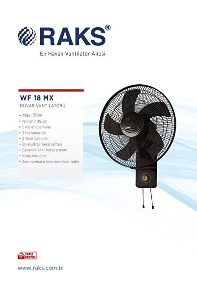 Raks Wf 18 Mx Duvar Tipi Vantilatör 75w-j844