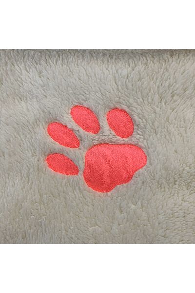 ULUBEN Cat Dog Blanket - Ecru White Neon Pink Paw Embroidered Wellsoft Premium Fluffy