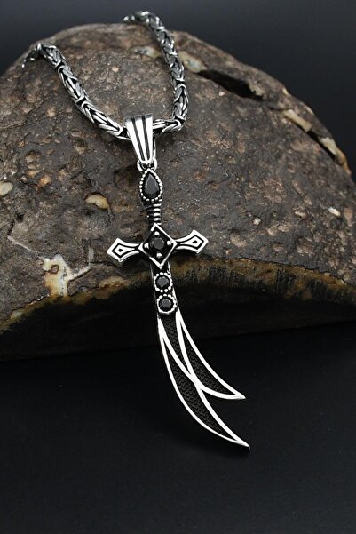 Prestige Hz. Ali'nin Kılıcı Zülfikar Kolye Kral Zincir 2 Mm 925 Ayar Gümüş 90...