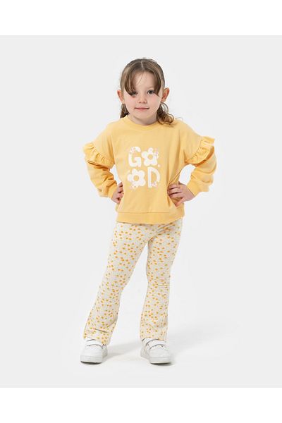 Minipodyum Girl's Ruffle Sleeve Flared Leggings Two Piece Set