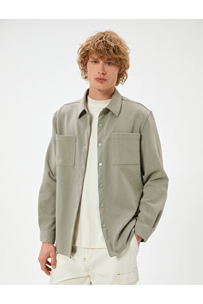 Koton Classic Collar Shirt Jacket - Pocket Detail and Snap Button