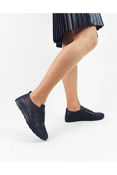 GDT Ayakkabı Genuine Leather Black Color Women's Flat Sole Women's Ballerinas