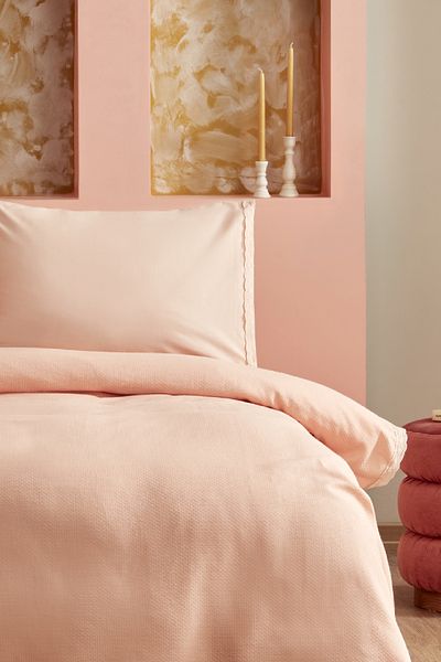 Karaca Home Alia Double Salmon Pique Set - 100% Cotton Scalloped