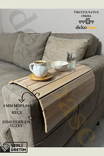 dekobase Meşe Renk Çok Amaçlı Koltuk Kenar Sehpası, Supla, Yemek Servis Altlığı
