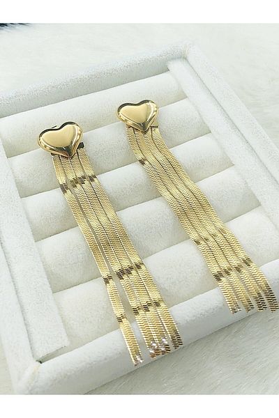 DS DİAMONDSHOP Steel Earrings Heart Dangle Model Byçkp- 202503450
