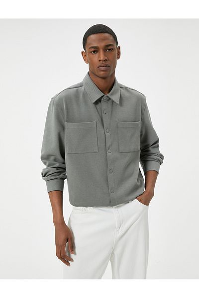 Koton Shirt Jacket Pocket Detailed Snap Button Classic Collar