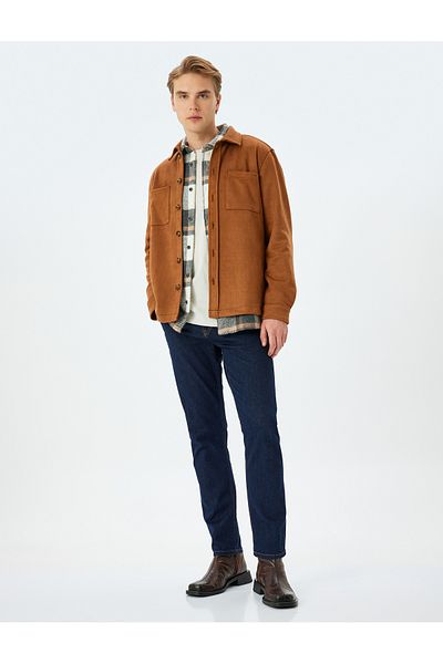 Koton Long Sleeve Buttoned Faux Suede Shirt Jacket with Pocket Detail