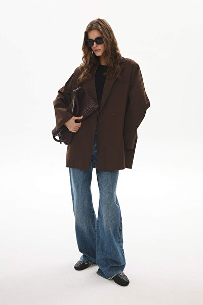 Hooopstore Oversize Brown Blazer - Style with Side Slits
