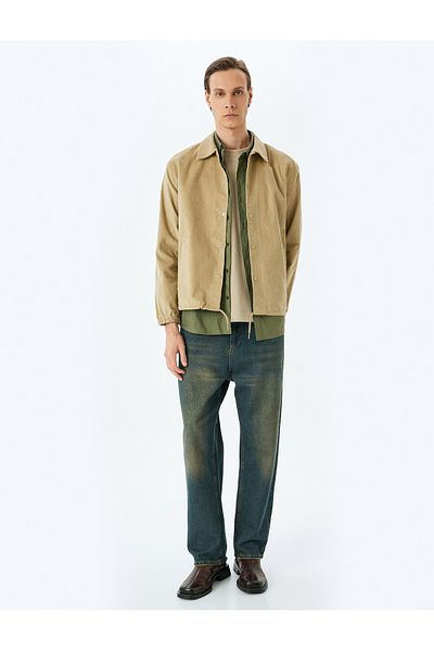 Koton Buttoned Long Sleeve Shirt Collar Corduroy Jacket