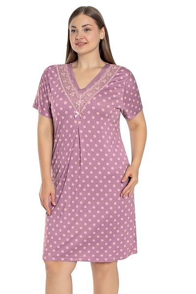 Cotpark Women's Large Size Viscose Fabric Lace Detailed Short Sleeve Patterned Nightgown