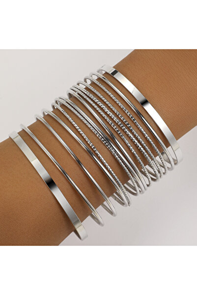 Choice 5982602 14 Pcs Trendy Exaggerated Metal Bracelet Set For Women Boho Th...