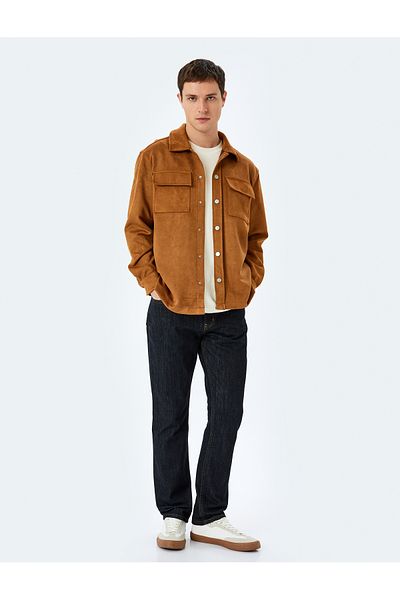 Koton Regular Fit Faux Suede Shirt Jacket with Flap Pocket Detail