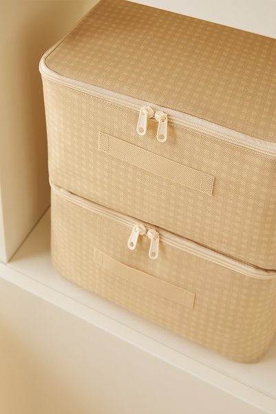 Homewave 4 small size beige gingham under bed suitcase organizer bag 30x22x18