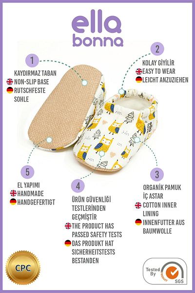 Ella Bonna Anti-Slip Sole Bird Patterned Baby Booties, Home Boots Slippers Nursery Shoes Slippers