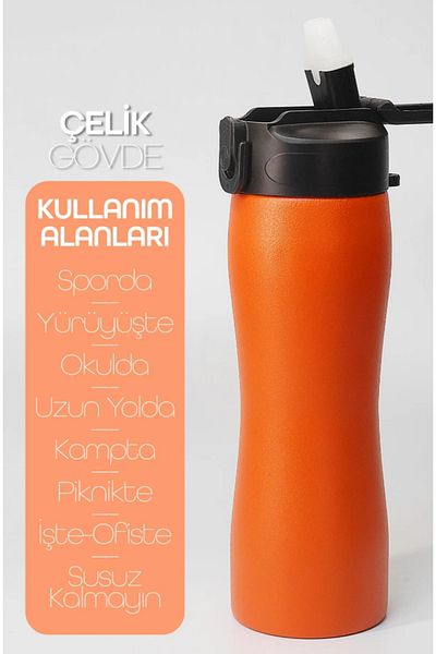 ByKurt Stainless Steel Water Bottle with Straw - 304 Steel Sports Water Bottle Bpa Free Portable Design - Orange Color