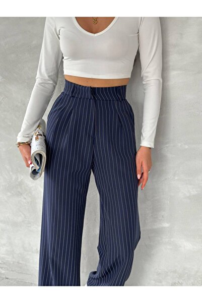 HARMONY GLOBAL Жіночі туркменські штани, сині, високі, з лінією Palazzo 80174