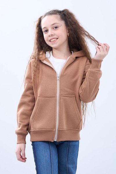 Perendi Unisex Παιδική ζακέτα με κουκούλα με φερμουάρ – Καφέ Άνετο και Μοντέρνο Casual Μπλουζάκι