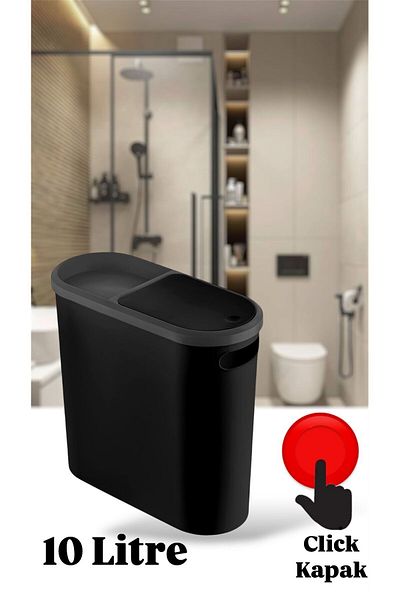 Bayev Kups Black 10 Lt Click Κάδος απορριμμάτων, Κουζίνα, Μπάνιο, Κάδος απορριμμάτων τουαλέτας με δοχείο χαρτιού υγείας