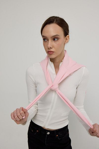 TUBİA Women's Ecru Color Half Fisherman Zippered Crop Cardigan