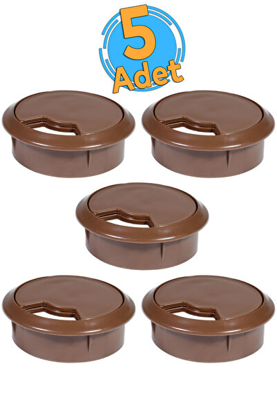 Badem10 Masa Üstü Kablo Kanalı Deliği Kapağı Kahverengi Masa Kapağı 6 Cm (5 Adet)