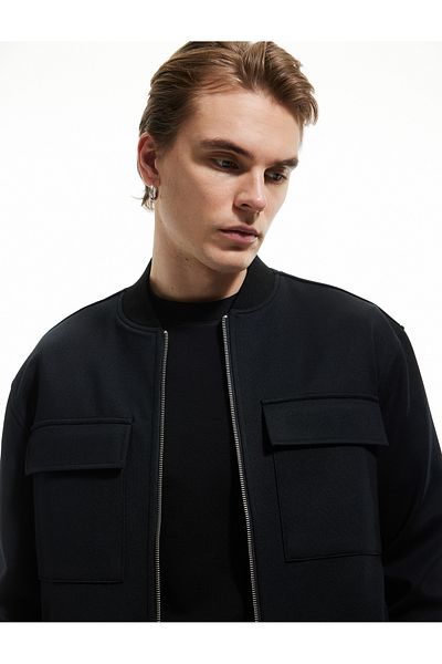 Koton Long Sleeve College Collar Zipper Jacket with Pocket Detail