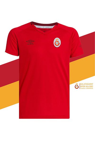 Galatasaray Γνήσιο Umbro V Neck Red T-Shrt + Σετ μολυβιού με μύτη Ξύλινο Κουτί
