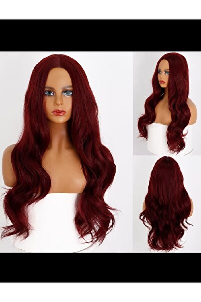 Shisa Uzun Şarap kırmızısı peruk, 65 cm.80 dereceyi aşma ısıkıvrılabilir, 52-58 cm başölçüsüuygun(103JFWR)
