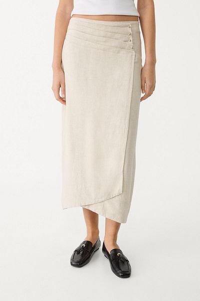 Stradivarius Pleated Linen Blend Midi Skirt Limited Edition