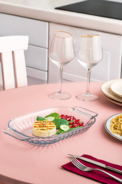 Porsima 1160 Shell Kulplu Cam Salata ve Servis Sunum Tabağı 17x30 cm