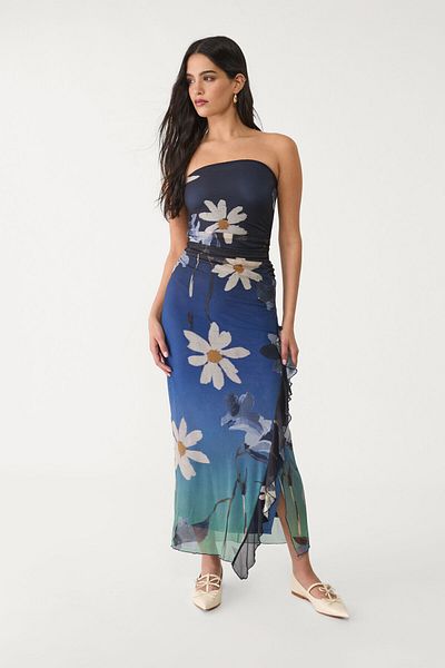 Stradivarius Printed Bandeau Midi Dress Limited Edition