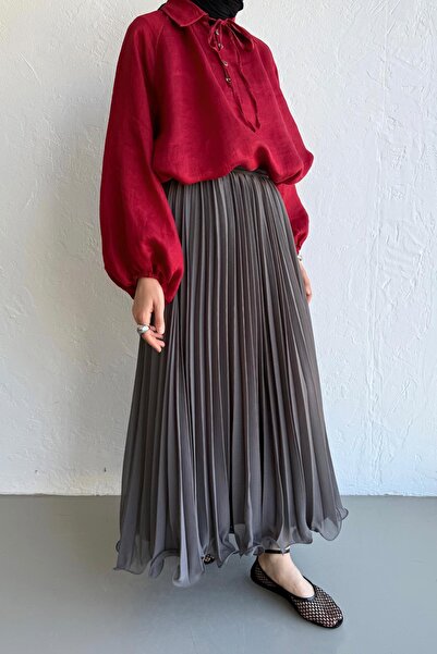 Moca Gri Rue Şifon Etek