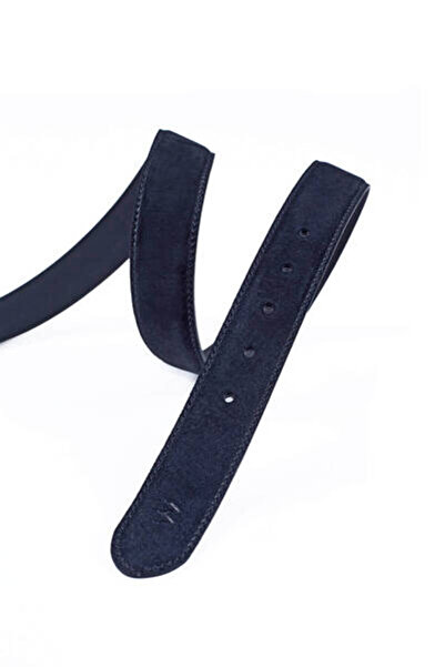 Hemington Handmade Dark Navy Blue Suede Leather Belt with Logo