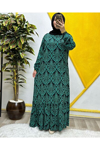 Elmas Tesettür Γυναικεία Ρούχα Μασούρι Μεγάλου Μεγέθους Φόρεμα με Οθωμανικό Σχέδιο