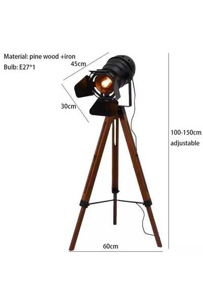 Genel Markalar Retro Siyah Başlıklı Tripot Ayaklı Lambader