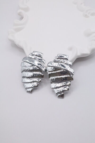 DEMOKAN Kadın Küpe Düzensiz Şerit Model 5 cm Küpe