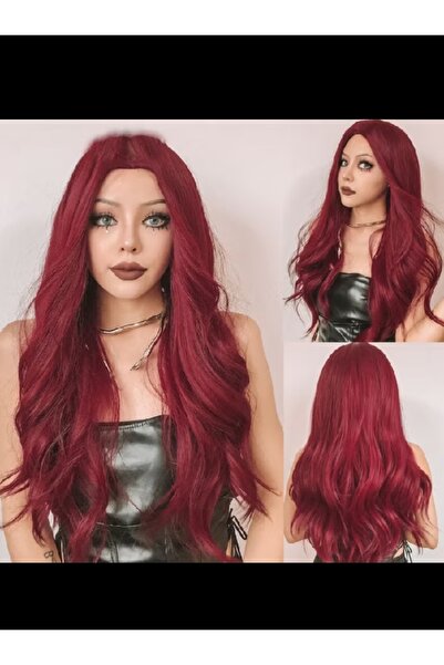 Shisa Uzun Şarap kırmızısı peruk, 65 cm.80 dereceyi aşma ısıkıvrılabilir, 52-58 cm başölçüsüuygun(103JFWR)