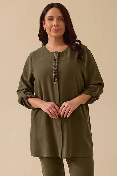 Gala-Xi Galaxi Women's Large Size Bead Detailed Cap 4009 Khaki