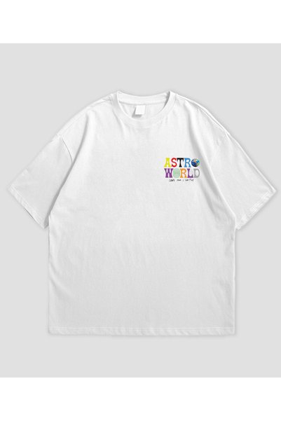 SVART WEAR Travis Scott Astroworld Printed White Oversize T-Shirt Unisex 100% Cotton Crew Neck T-Shirt