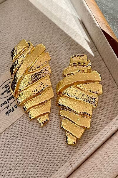 DEMOKAN Kadın Küpe Düzensiz Şerit Model 5 cm Küpe