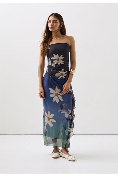 Stradivarius Printed Bandeau Midi Dress Limited Edition