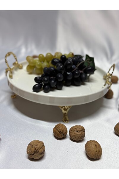 Aless ALTIN AYAKLI KULPLU SERAMİK SUNUMLUK ÇEREZLİK MEYVELİK