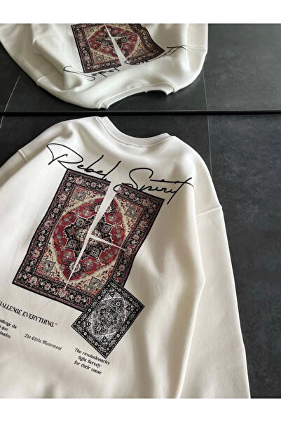 JANES Світшот з принтом на комірі - білий