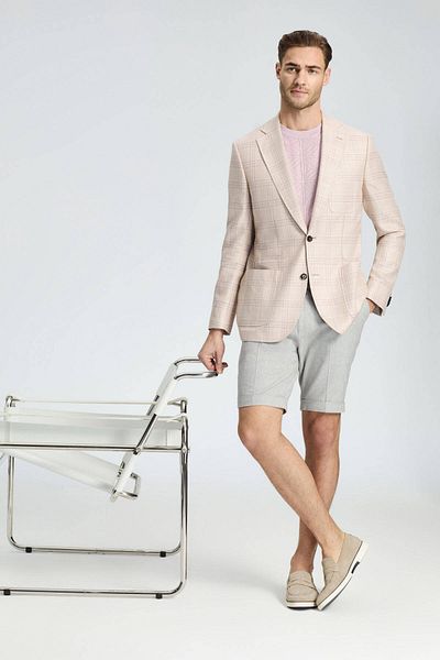 Hemington Silk-Wool Blend Plaid Print Dusty Rose Blazer Jacket
