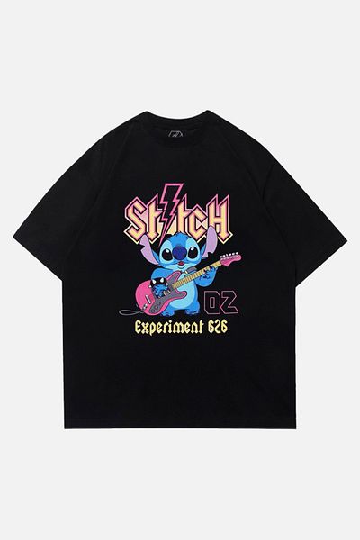 EFBUTİK Μαύρο μπλουζάκι Unisex Stitch Rocker Experiment 626