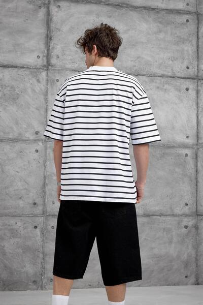 NOMARC Ανδρικό μπλουζάκι με στάμπα και ρίγες Y269 σε λευκό χρώμα