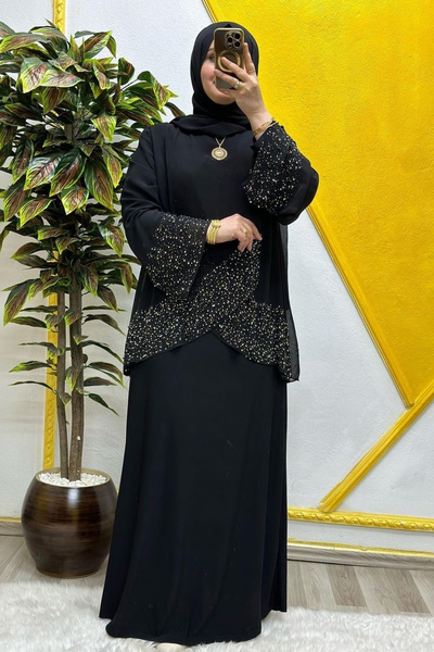 Elmas Tesettür Kadın Tesettür Giyim Büyük Beden Çarpraz Taşlı Abiye