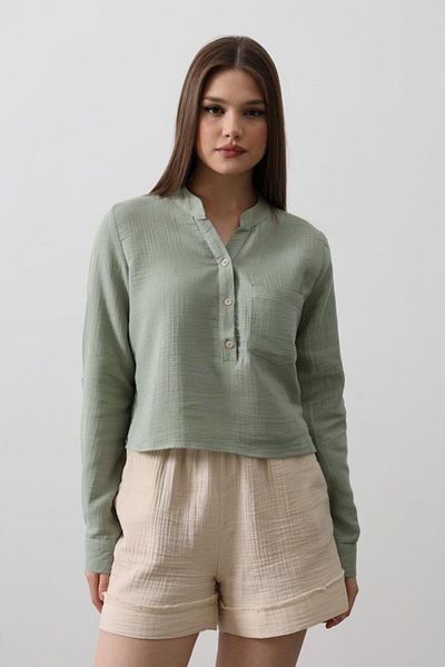 trend henna Judge Collar Blouse with Pockets - Khaki