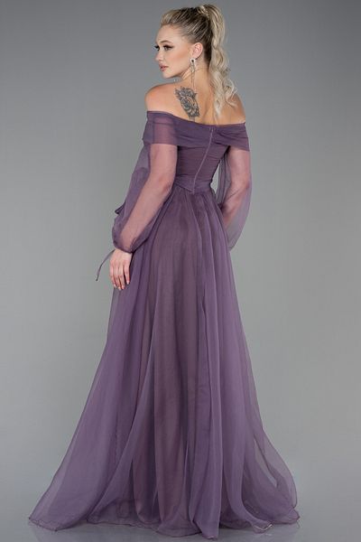 Abiyefon Rochie de seara de dama lavanda decoltata cu maneca balon Abu1468